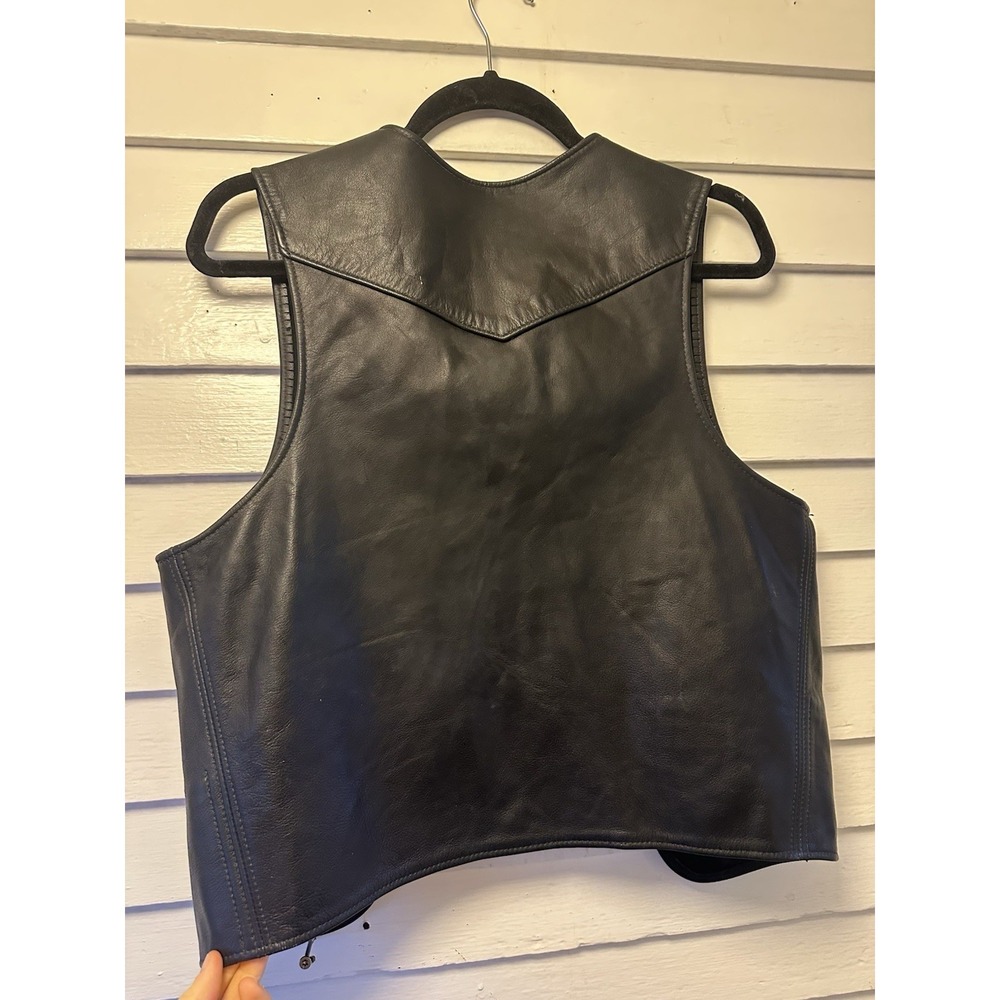 MR. S LEATHER Black Leather Open Front Vest Size XL - Picture 3 of 4